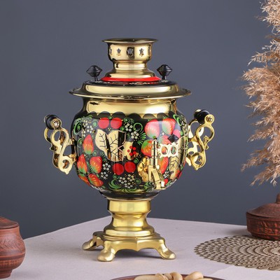 Набор посуды «Хохлома», 3 предмета: самовар 3 л, заварочный чайник 0.7 л, поднос