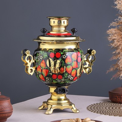 Набор посуды «Хохлома», 3 предмета: самовар 3 л, заварочный чайник 0.7 л, поднос