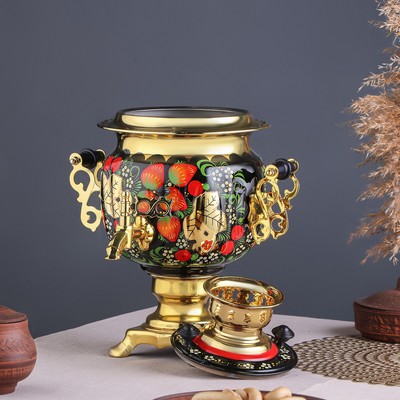 Набор посуды «Хохлома», 3 предмета: самовар 3 л, заварочный чайник 0.7 л, поднос