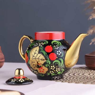 Набор посуды «Хохлома», 3 предмета: самовар 3 л, заварочный чайник 0.7 л, поднос