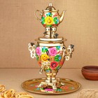 Набор «Цветы на золотом», жёлудь, 3 предмета, самовар 3 л, заварочный чайник 0,7 л, поднос - фото 9786558