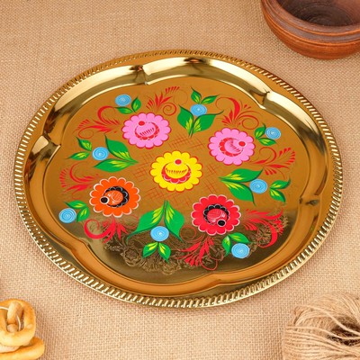 Набор посуды «Цветы на золотом», 3 предмета: самовар 3 л, заварочный чайник 0.7 л, поднос