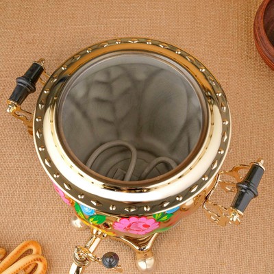 Набор посуды «Цветы на золотом», 3 предмета: самовар 3 л, заварочный чайник 0.7 л, поднос