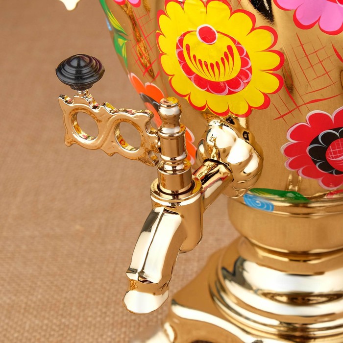 Набор «Цветы на золотом», жёлудь, 3 предмета, самовар 3 л, заварочный чайник 0,7 л, поднос - фото 1886313662