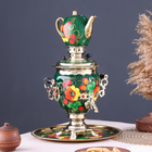 Набор посуды «Маки на зелёном», жёлудь, 3 предмета: самовар 3 л, заварочный чайник 0.7 л, поднос - Фото 1