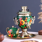 Набор посуды «Маки на зелёном», жёлудь, 3 предмета: самовар 3 л, заварочный чайник 0.7 л, поднос - Фото 2