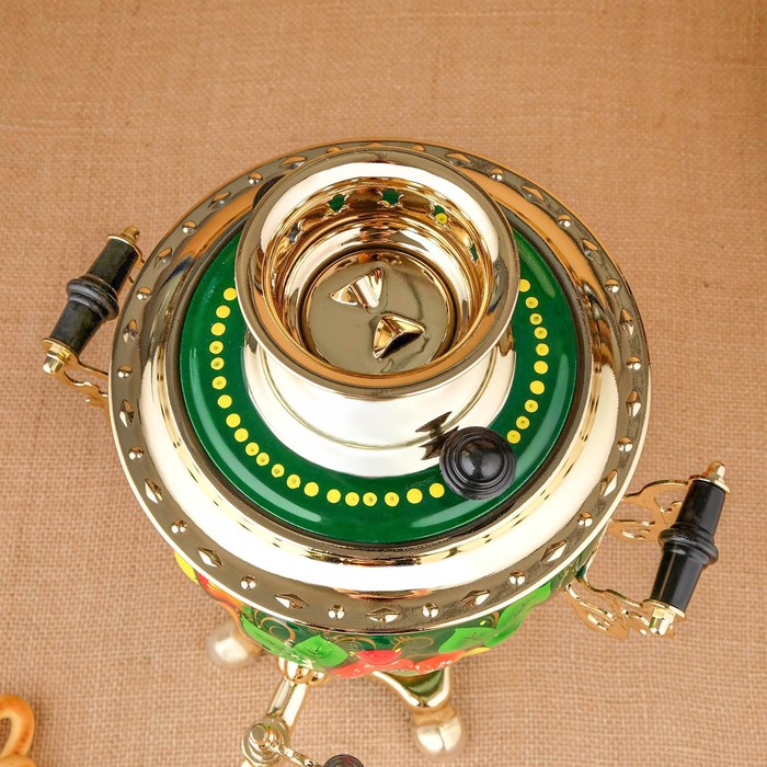 Набор «Маки на зелёном», жёлудь, 3 предмета, самовар 3 л, заварочный чайник 0,7 л, поднос - фото 1906930710