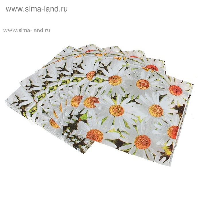 Салфетки бумажные (набор 20 шт.) 33×33 см Ромашки - Фото 1