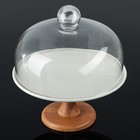 Подставка для десертов с клош крышкой на деревянной ножке «Эстет», d=24.5 см, керамика, белая - Фото 1