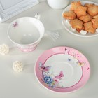 Чайная пара керамическая в подарочной упаковке «Бабочки», 2 предмета: чашка 220 мл, блюдце d=15 см, цвет белый - Фото 2