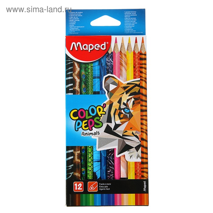 Карандаши трёхгранные 12 цветов, Maped Color Peps Animals - Фото 1