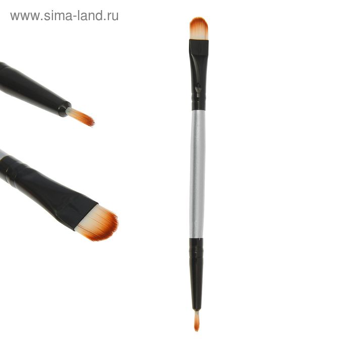 Кисть для теней и жидкой подводки, двусторонняя, цвет серебристый - Фото 1