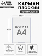Карман плоский А4, 22.3×0.2×31 см, с двухсторонним скотчем для крепления ПЭТ 0.7 мм В ЗАЩИТНОЙ ПЛЁНКЕ - Фото 1