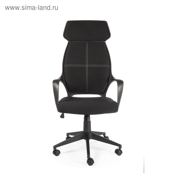 Кресло офисное "Поло", чёрный пластик, чёрная ткань, белая строчка - Фото 1