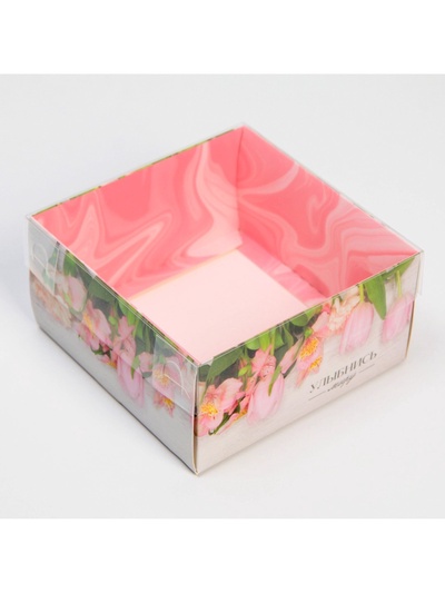 Коробка для кондитерских изделий с пластиковой крышкой «Улыбнись миру», 11.5 х 11.5 х 6 см