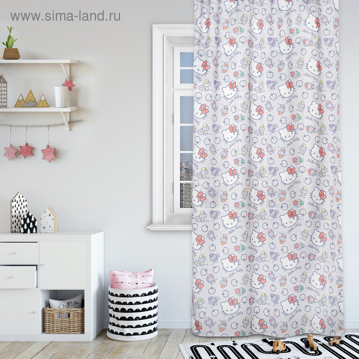 Штора Hello Kitty 150х270 - 1 шт., цвет серый, сатен - Фото 1