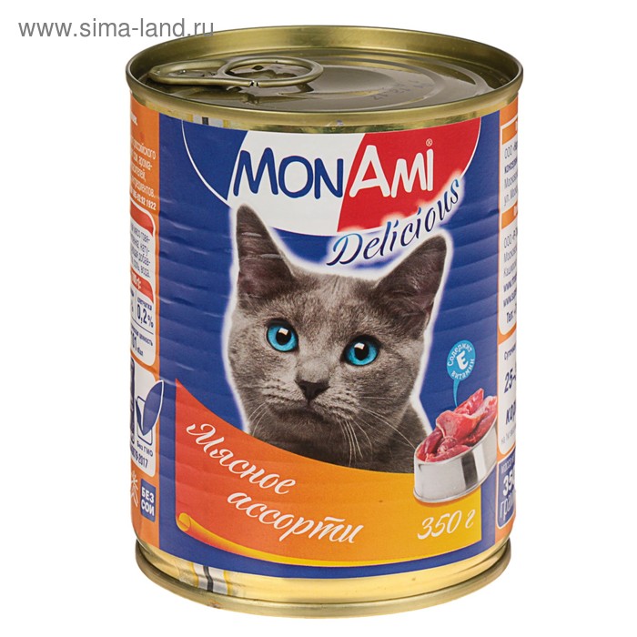 Влажный корм MonAmi  для кошек, мясное ассорти, ж/б, 350 г - Фото 1