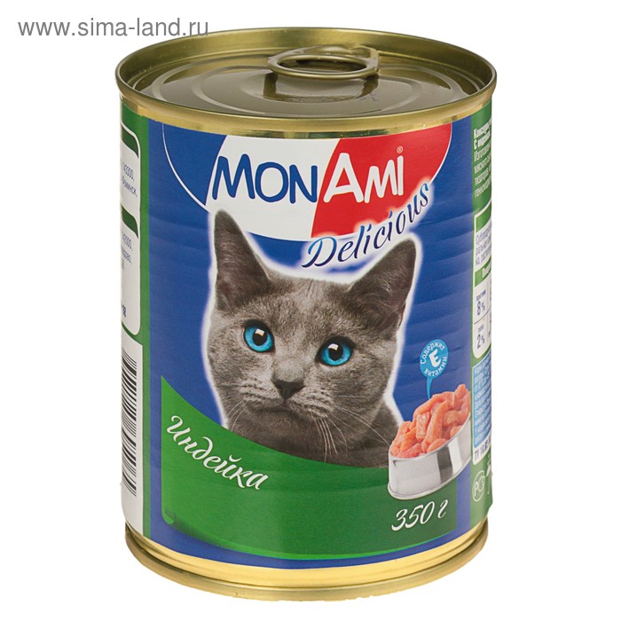 Влажный корм MonAmi  для кошек, индейка, ж/б, 350 г - Фото 1