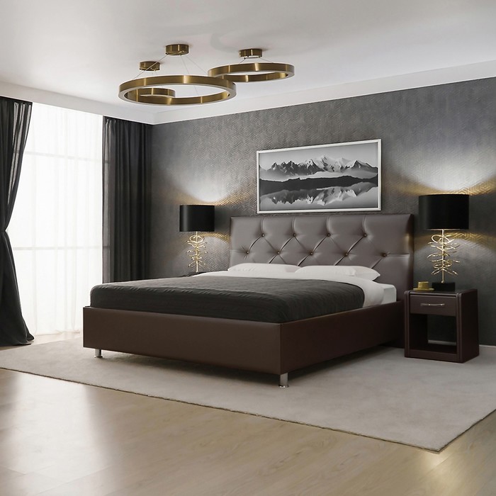 Кровать «Монблан» без ПМ, 140×200 см, экокожа, цвет горький шоколад
