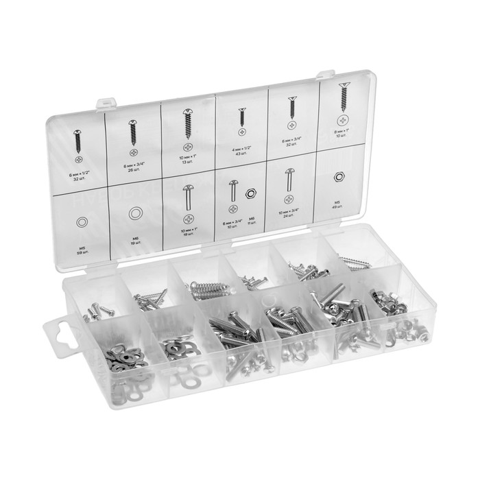 Набор саморезов, винтов, гаек и шайб ТУНДРА krep, 347 предметов - Фото 1