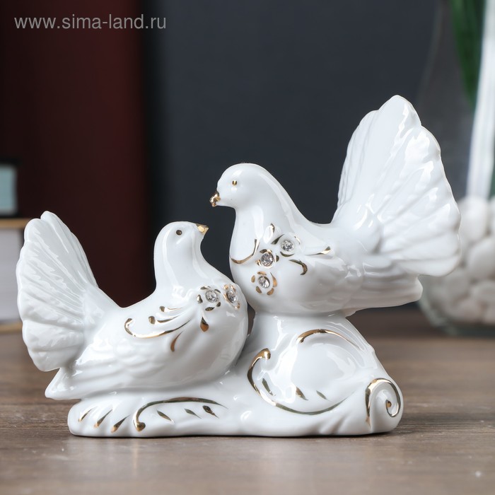 Фигурка керамика под фарфор «2 голубка», 12.5×9×6 см, стразы