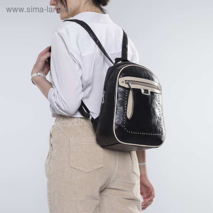 Рюкзак молодёжный, отдел на молнии, 2 наружных кармана, цвет чёрный - Фото 1