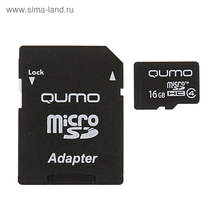 Карта памяти Qumo microSD, 16 Гб, SDHC, класс 4, с адаптером SD - Фото 1