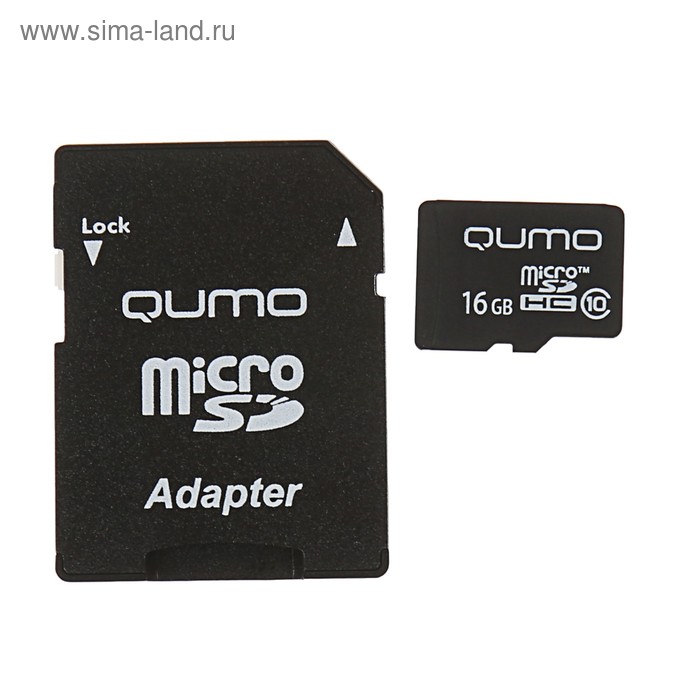 Карта памяти Qumo microSD, 16 Гб, SDHC, класс 10, с адаптером SD - Фото 1