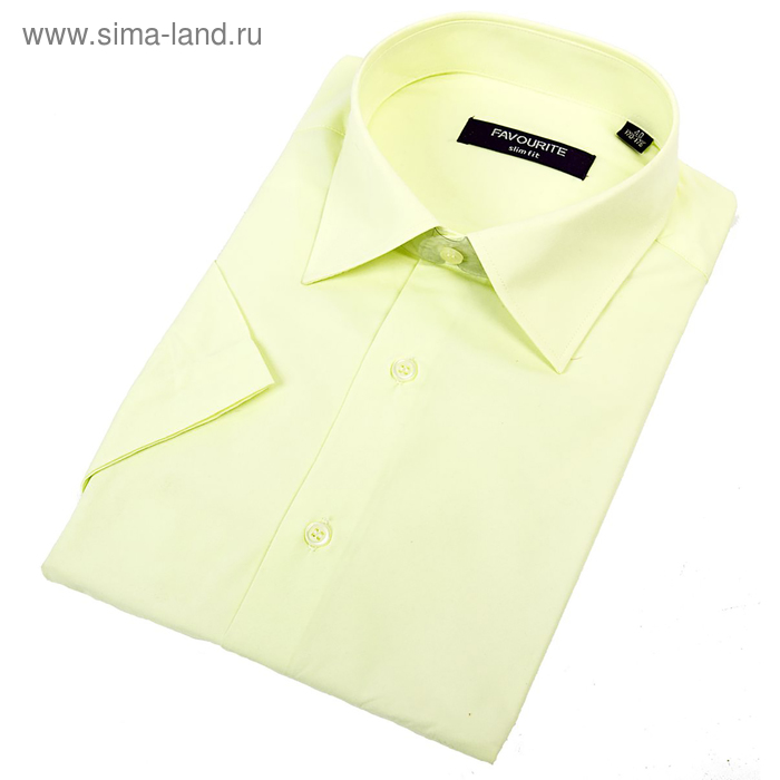 Сорочка приталенная мужская с коротким рукавом RDF2001s_FAV цвет светло-жёлтый, р-р 42 (176-184)   3 - Фото 1