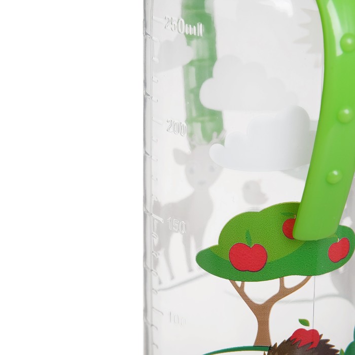 Бутылочка для кормления «Лесная сказка», классическое горло, с ручками, 250 мл., от 0 мес., цвет зелёный - фото 1898133683