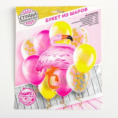 Воздушные шары, букет «Фламинго», набор 10 шт., с конфетти