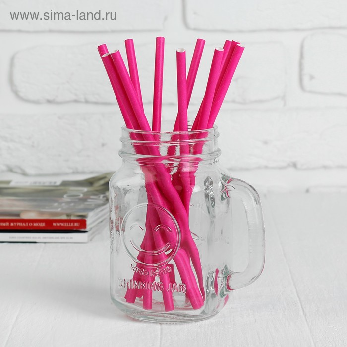 Трубочки для коктейля, набор 12 шт., цвет ярко-розовый - Фото 1