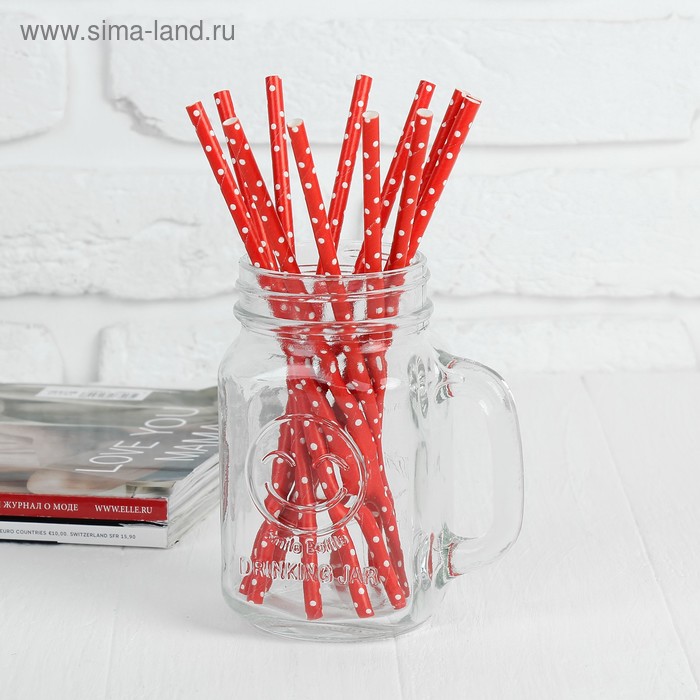 Трубочки для коктейля «Горох», набор 12 шт., цвет красный - Фото 1