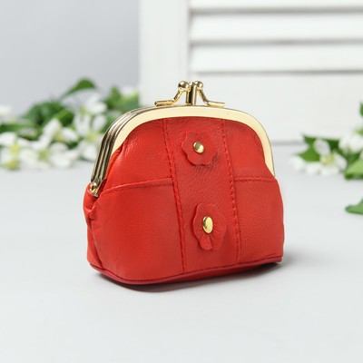 Косметичка-фермуар, натуральная кожа, 2 отдела на фермуаре, цвет красный