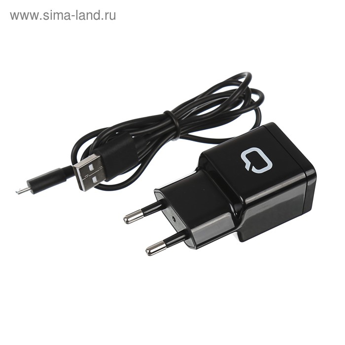 Сетевое зарядное устройство Qumo Energy, USB, 1 А, micro USB, 1 м, - Фото 1
