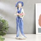 Сувенир керамика "Девушка в голубом платье и в шляпе с розами в руках" 30,5х11х10 см - Фото 1
