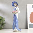 Сувенир керамика "Девушка в голубом платье и в шляпе с розами в руках" 30,5х11х10 см - Фото 4