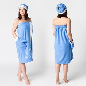Комплект для сауны с вышив жен Снегурочка (юбка 80х150, вареж, шапка), махра 190г/м хл100%
