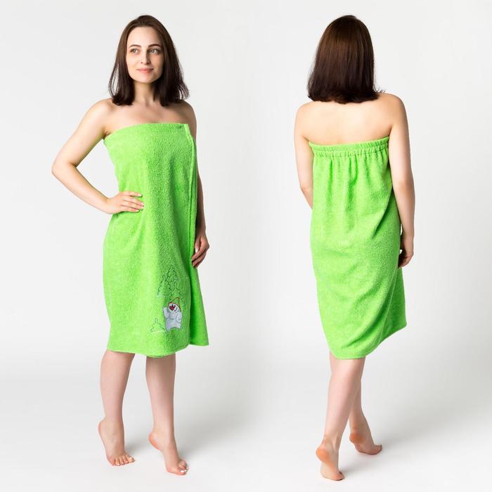 Килт женский для бани и сауны, цвет зелёный вышивка Снеговик, размер 80х150±2 см, махра 300г/м 100% хлопок - Фото 1