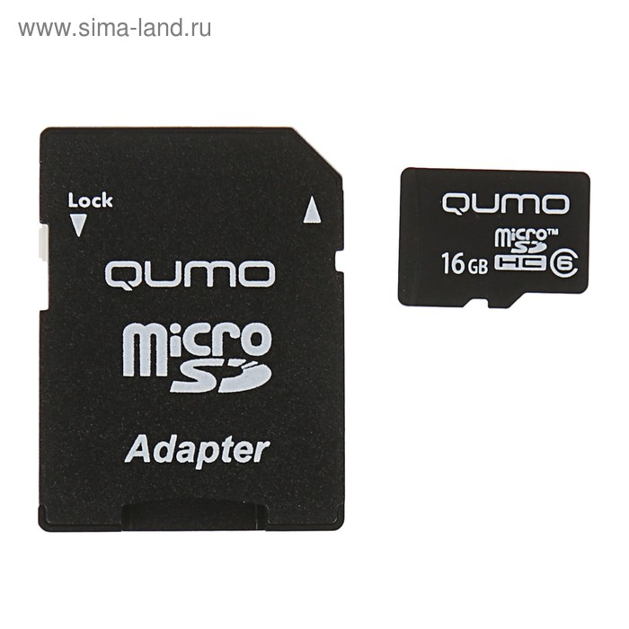 Карта памяти Qumo microSD, 16 Гб, SDHC, класс 6, с адаптером SD - Фото 1