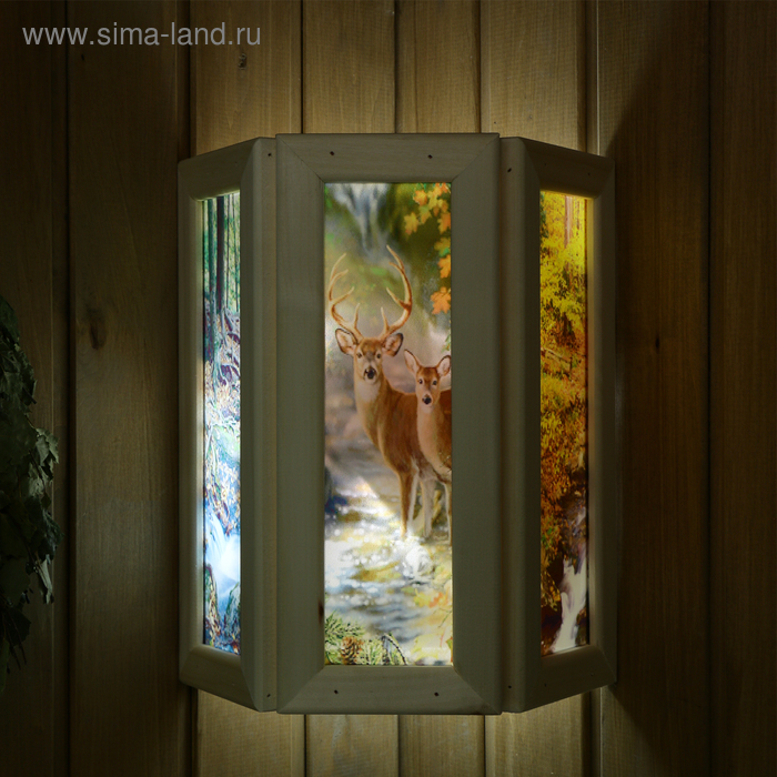 Абажур деревянный "Олени" со вставками из стекла с УФ печатью, 33х29х16см - Фото 1