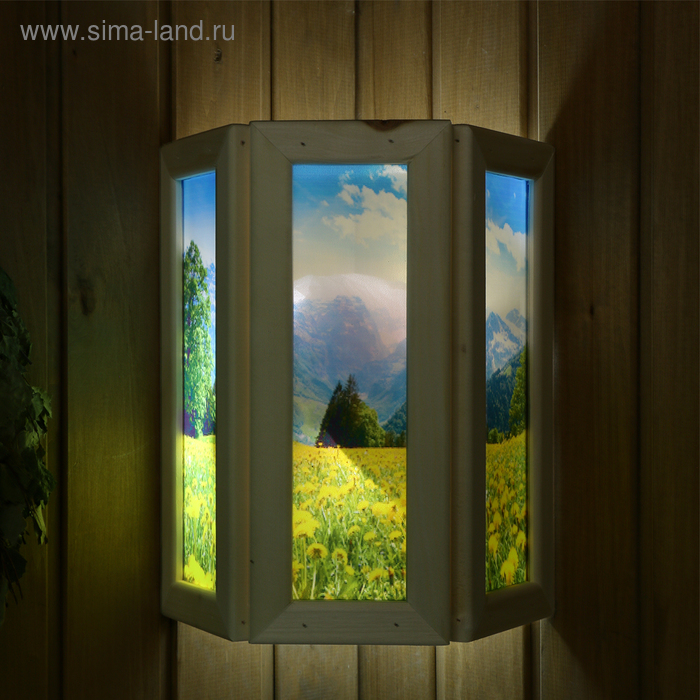 Абажур для бани и сауны «Одуванчики», 33×29×12 см, деревянный, настенный, со стеклом, с УФ-печатью, «Добропаровъ» - Фото 1