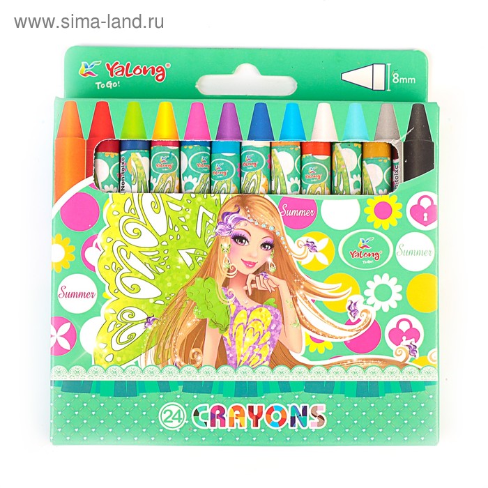 Карандаши восковые, 24 цвета, Yalong, в картонной коробке, «Принцессы», МИКС - Фото 1
