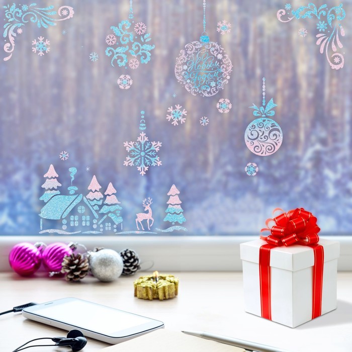 Наклейки на стекло «Волшебный Новый год», многоразовые, 20 × 34 см - фото 1877431045