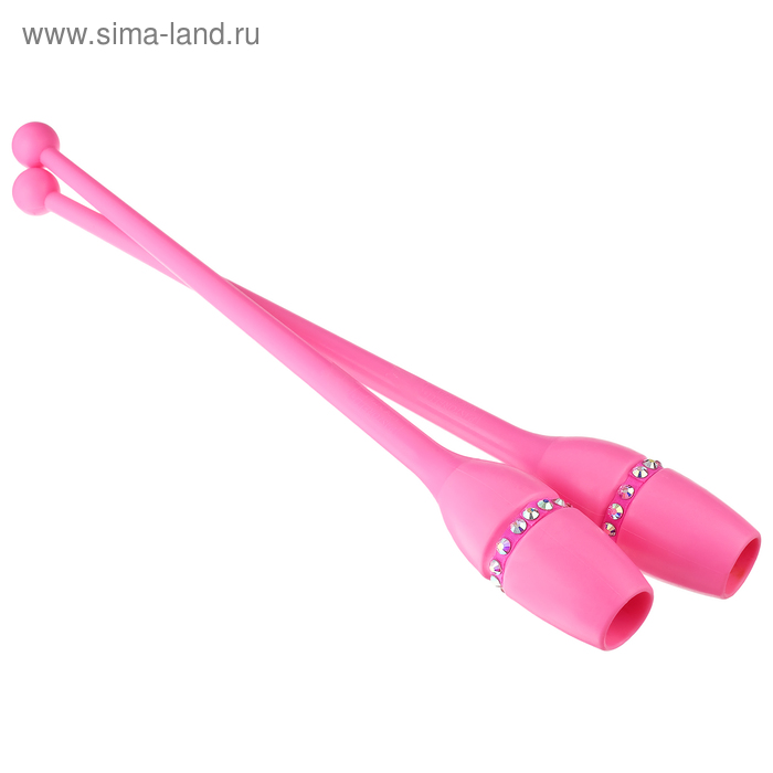 Булавы гимнастические сборные с кристаллами PASTORELLI MASHA, длина 40,5, FIG, цвет розовый флуо - Фото 1