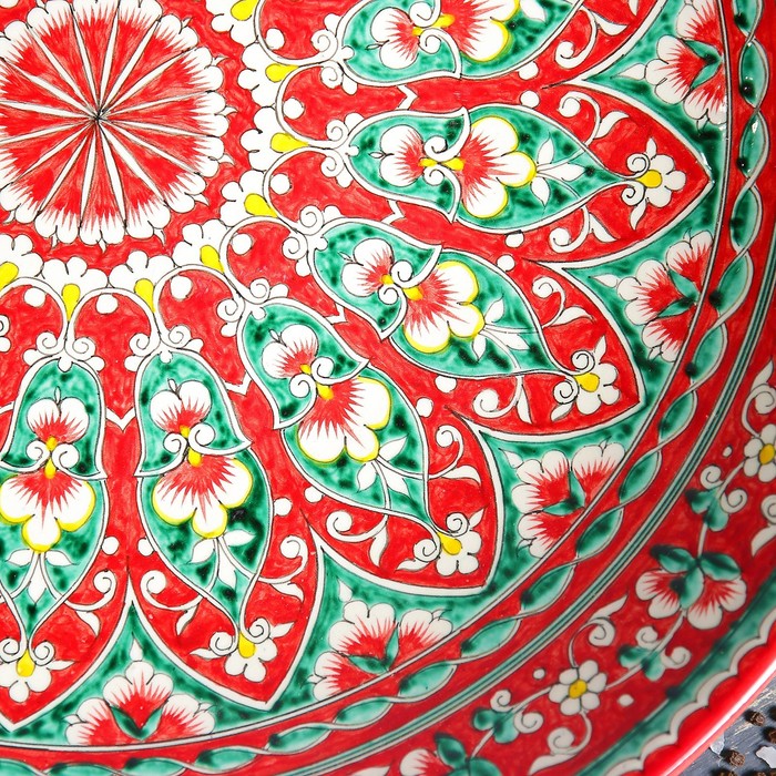 Ляган Риштанская Керамика "Цветы", 41 см, красный - фото 1905482860