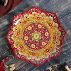 Ляган Риштанская Керамика "Цветы", 32 см, красный, рифлённый - фото 4246022