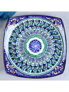 Ляган узбекский Риштанская Керамика «Узоры», 25×4.5 см, квадратный, синий - Фото 5