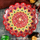 Ляган Риштанская Керамика "Цветы", 42 см, красный, рифлённый - фото 4246042