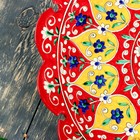 Ляган Риштанская Керамика "Цветы", 42 см, красный, рифлённый - фото 4246043